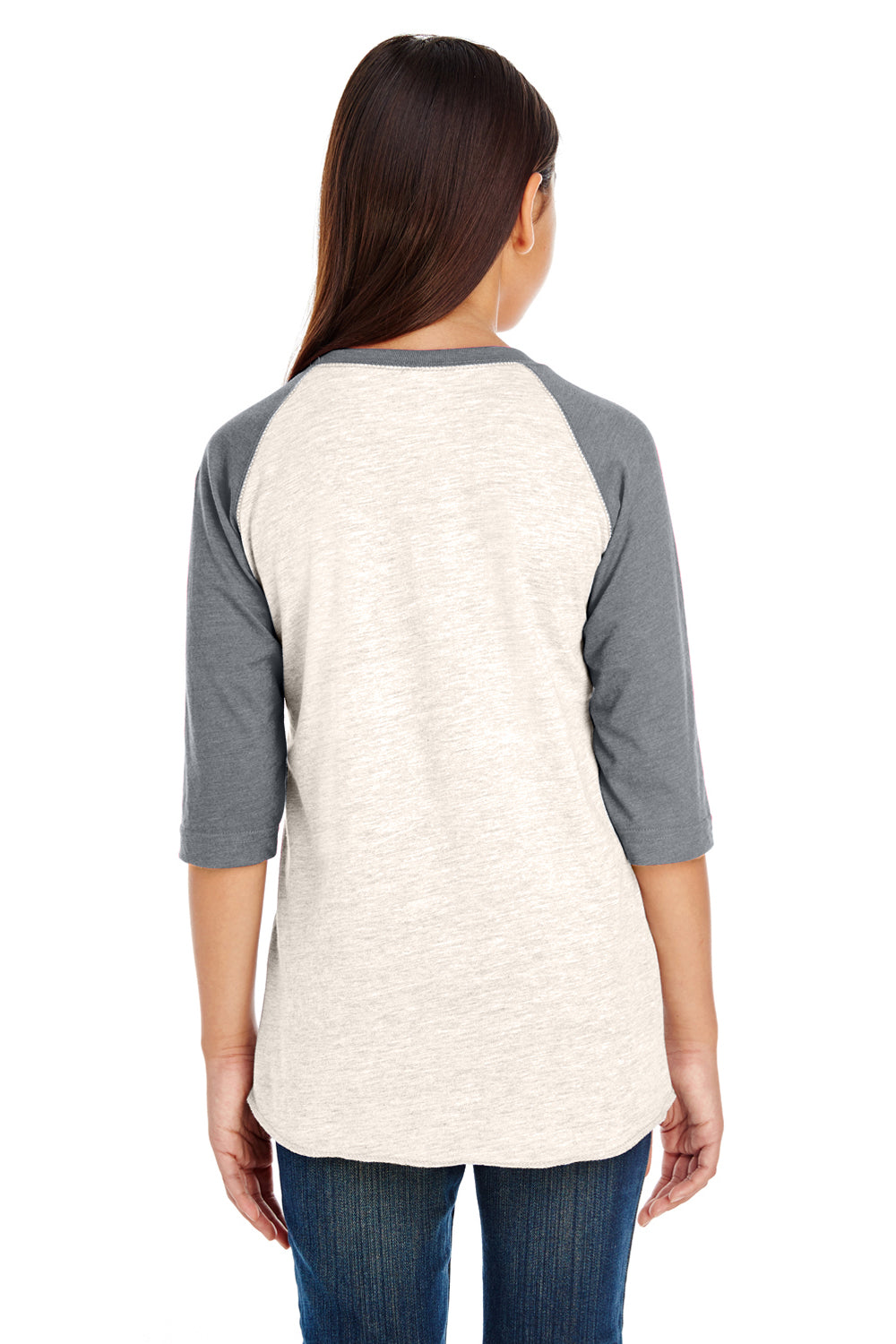 LAT 6130 Fine Jersey 3/4 Sleeve Crewneck T-Shirt Heather Natural/Granite Grey Back