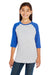 LAT 6130 Youth Fine Jersey 3/4 Sleeve Crewneck T-Shirt Heather Grey/Royal Blue Front