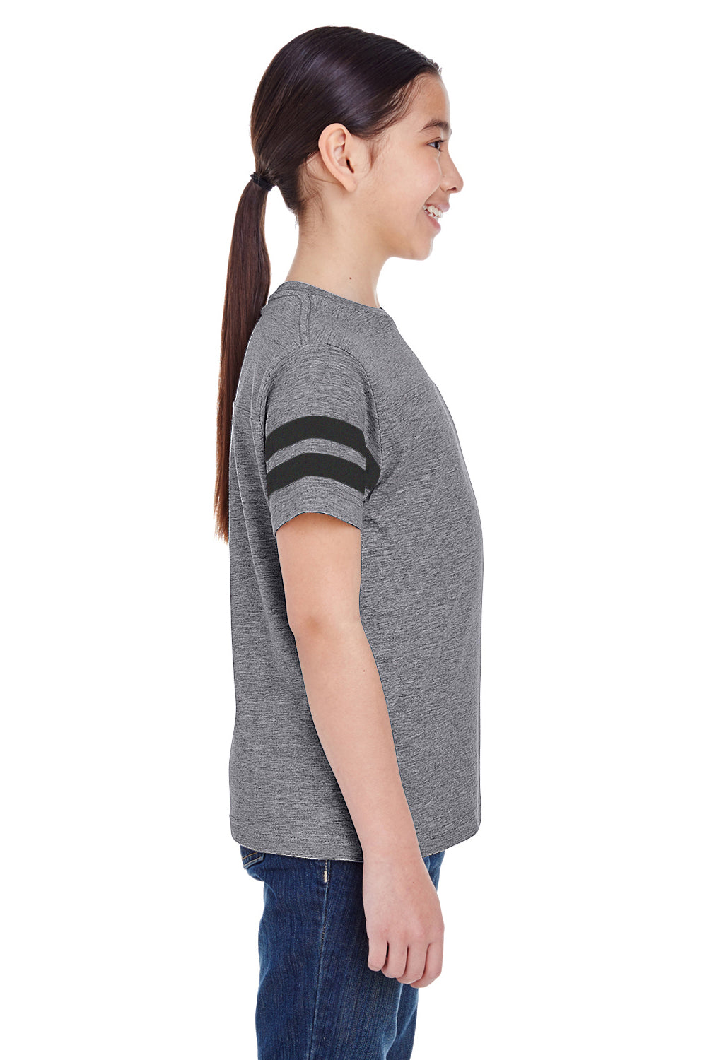 LAT 6137 Youth Fine Jersey Short Sleeve Crewneck T-Shirt Heather Granite Grey/Smoke Grey Side