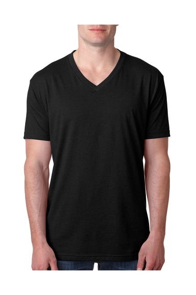 Next Level 6240 Mens CVC Jersey Short Sleeve V-Neck T-Shirt Black Front