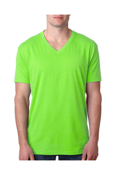 Next Level 6240 Mens CVC Jersey Short Sleeve V-Neck T-Shirt Heather Neon Green Front