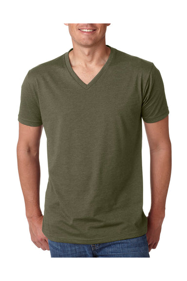 Next Level 6240 Mens CVC Jersey Short Sleeve V-Neck T-Shirt Military Green Front