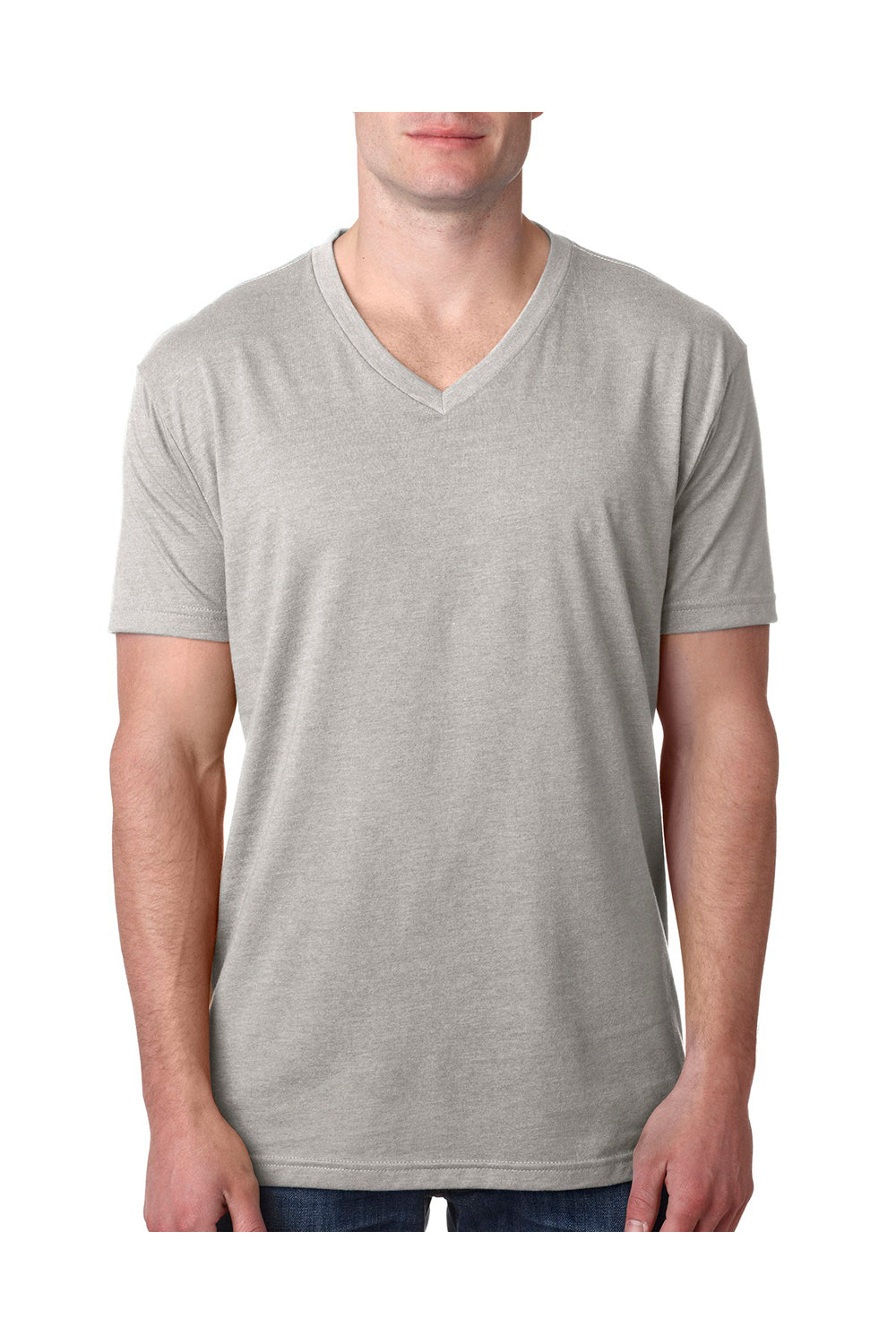 Next Level 6240 Mens CVC Jersey Short Sleeve V-Neck T-Shirt Silk Grey Front