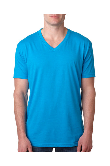 Next Level 6240 Mens CVC Jersey Short Sleeve V-Neck T-Shirt Turquoise Blue Front