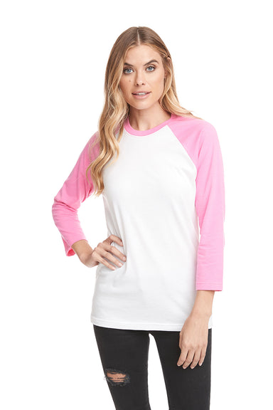 Next Level 6251 Womens Burnout Long Sleeve Hooded T-Shirt Hoodie White/Pink Front