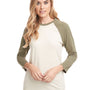Next Level Womens Burnout Long Sleeve Hooded T-Shirt Hoodie - Cream/Military Green - Closeout