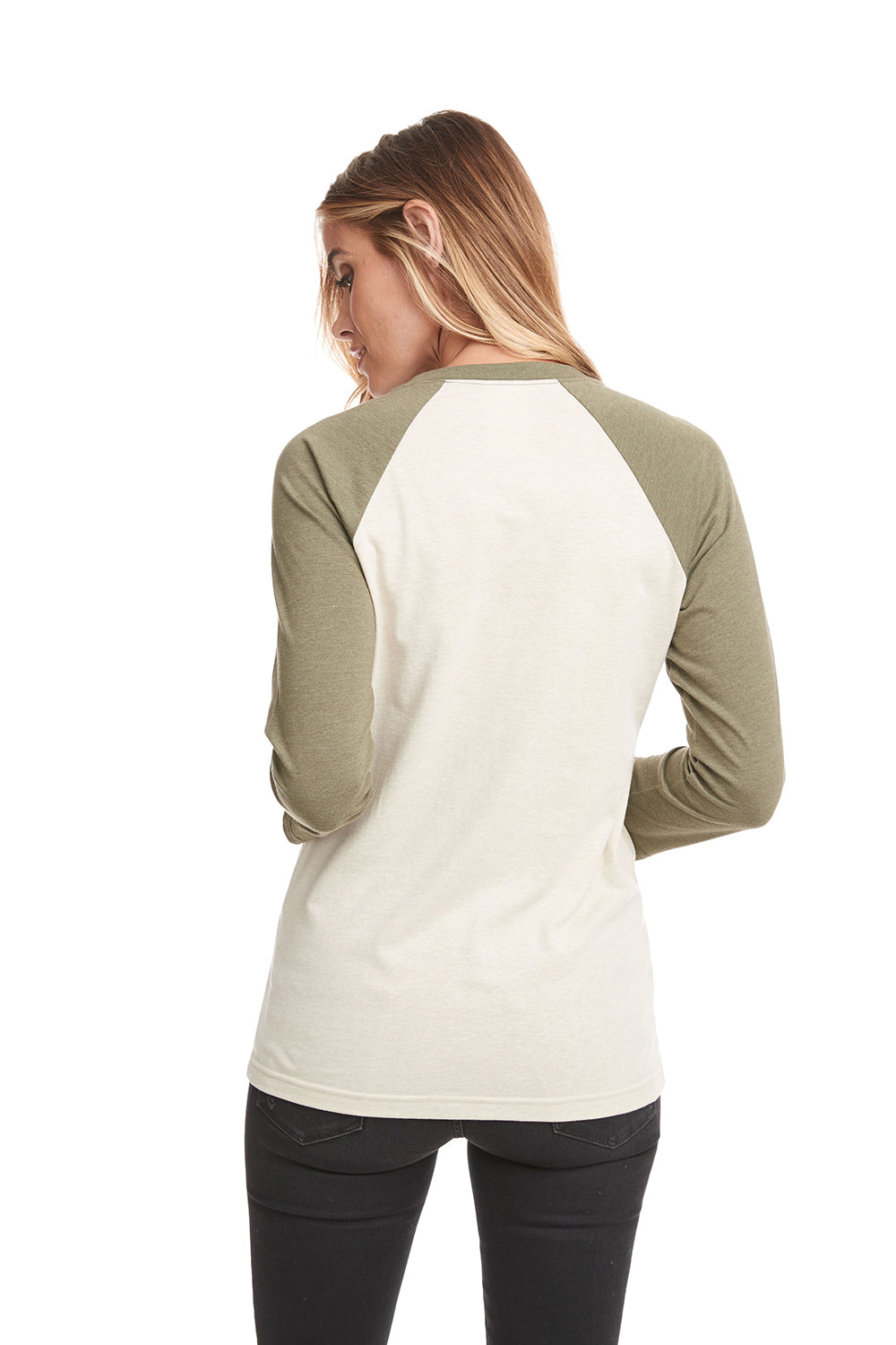 Next Level 6251 Womens Burnout Long Sleeve Hooded T-Shirt Hoodie Cream/Military Green Back