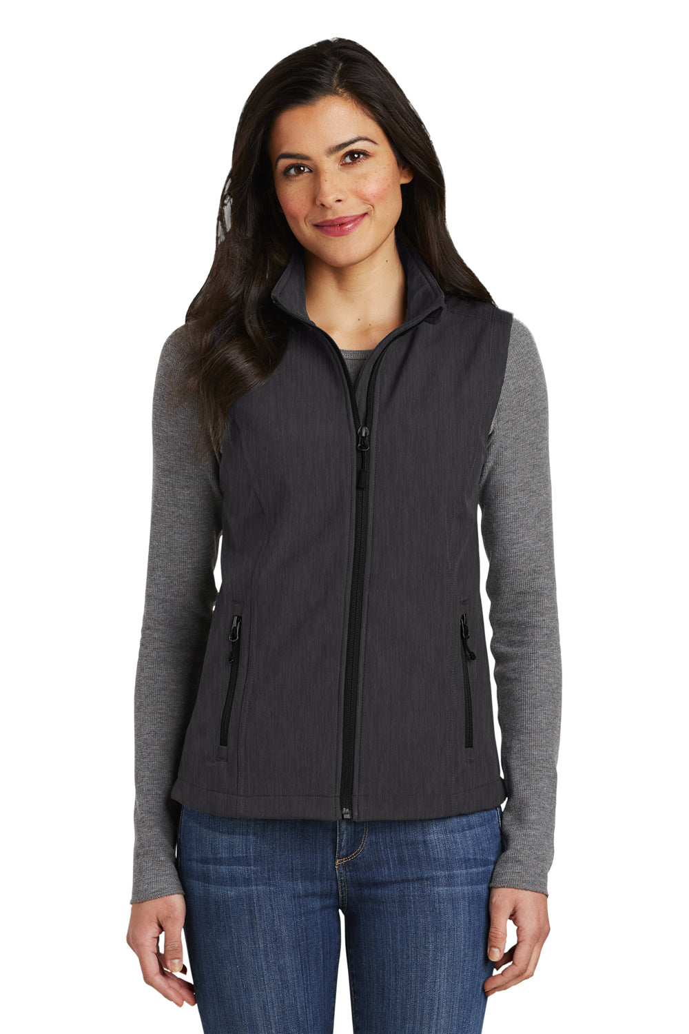 Port Authority L325 Womens Core Wind & Water Resistant Full Zip Vest Heather Charcoal Black Front