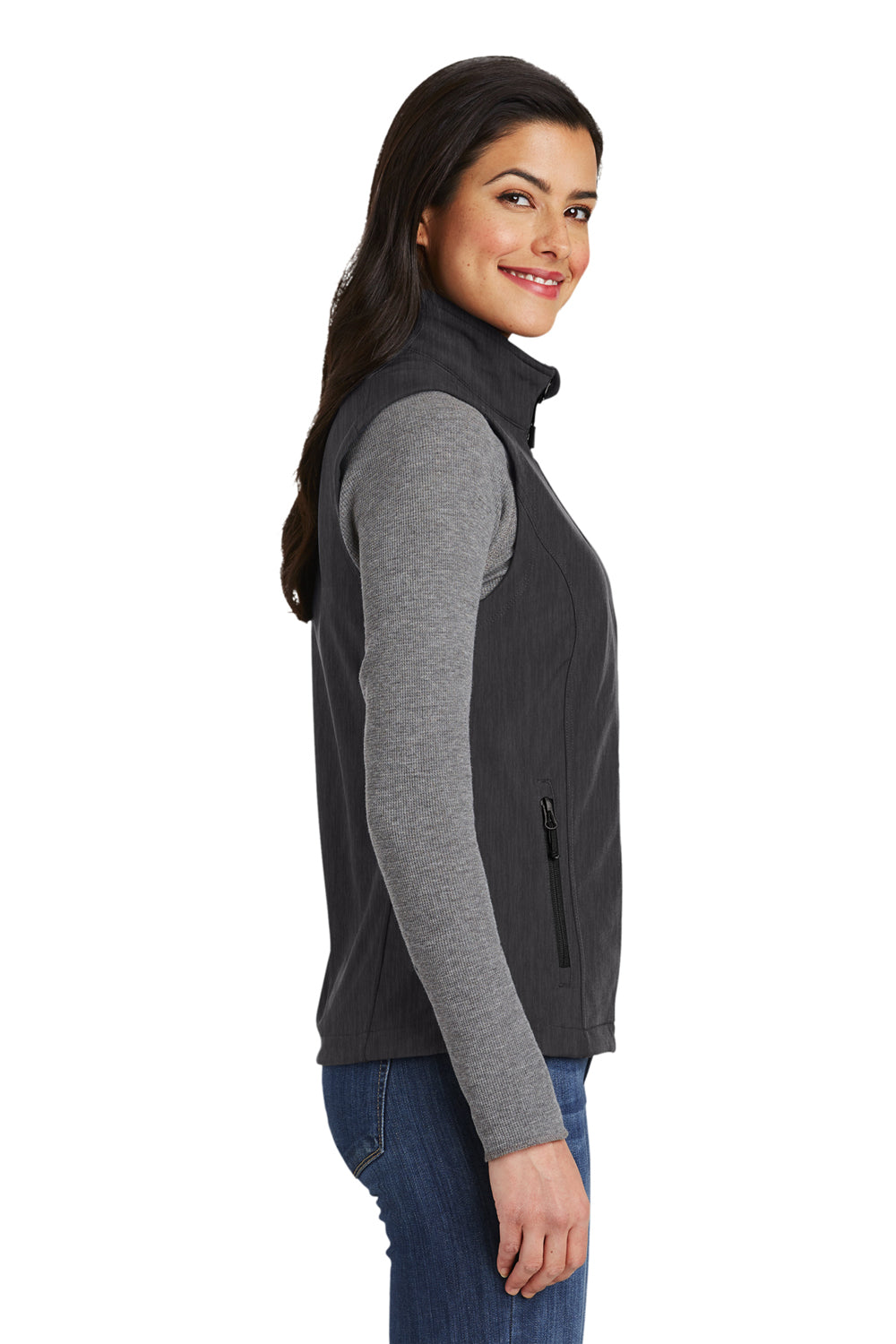 Port Authority L325 Womens Core Wind & Water Resistant Full Zip Vest Heather Charcoal Black Side