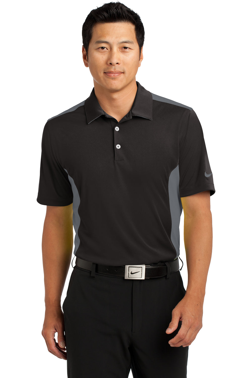 Nike 632418 Mens Dri-Fit Moisture Wicking Short Sleeve Polo Shirt Black/Dark Grey Front