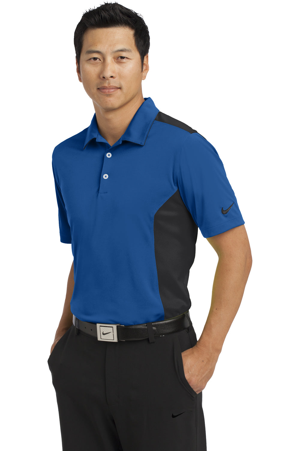 Nike 632418 Mens Dri-Fit Moisture Wicking Short Sleeve Polo Shirt Royal Blue/Black Side