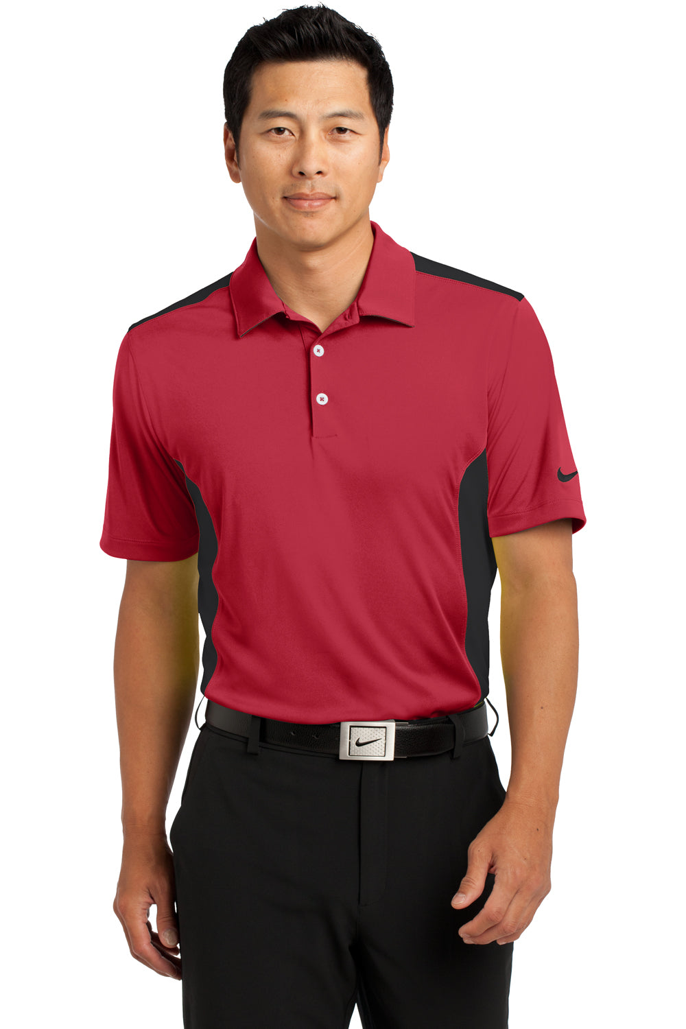 Nike 632418 Mens Dri-Fit Moisture Wicking Short Sleeve Polo Shirt Red/Black Front