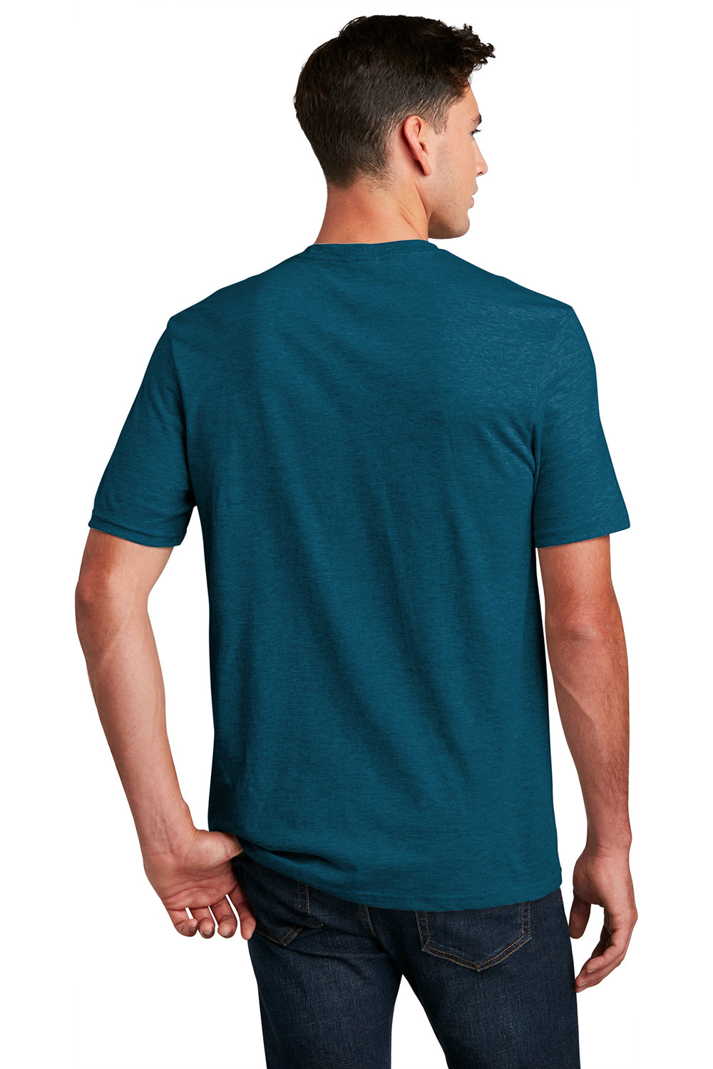 District DM108 Mens Perfect Blend Short Sleeve Crewneck T-Shirt Deep Turquoise Blue Fleck Back