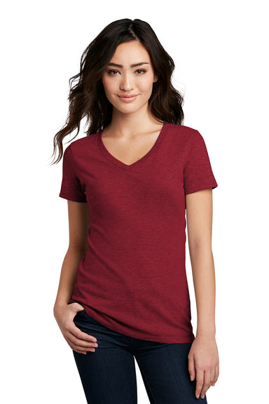 District DM1190L Womens Perfect Blend Short Sleeve V-Neck T-Shirt Red Fleck Front