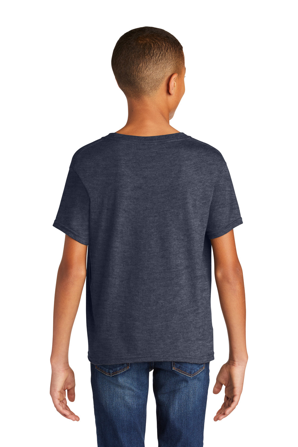 Gildan Youth Softstyle Short Sleeve Crewneck T-Shirt Heather Navy Blue Back
