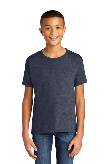 Gildan Youth Softstyle Short Sleeve Crewneck T-Shirt Heather Navy Blue Front