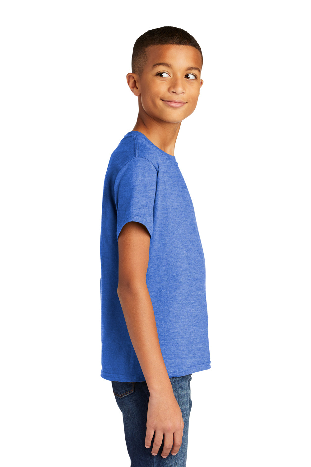 Gildan Youth Softstyle Short Sleeve Crewneck T-Shirt Heather Royal Blue Side