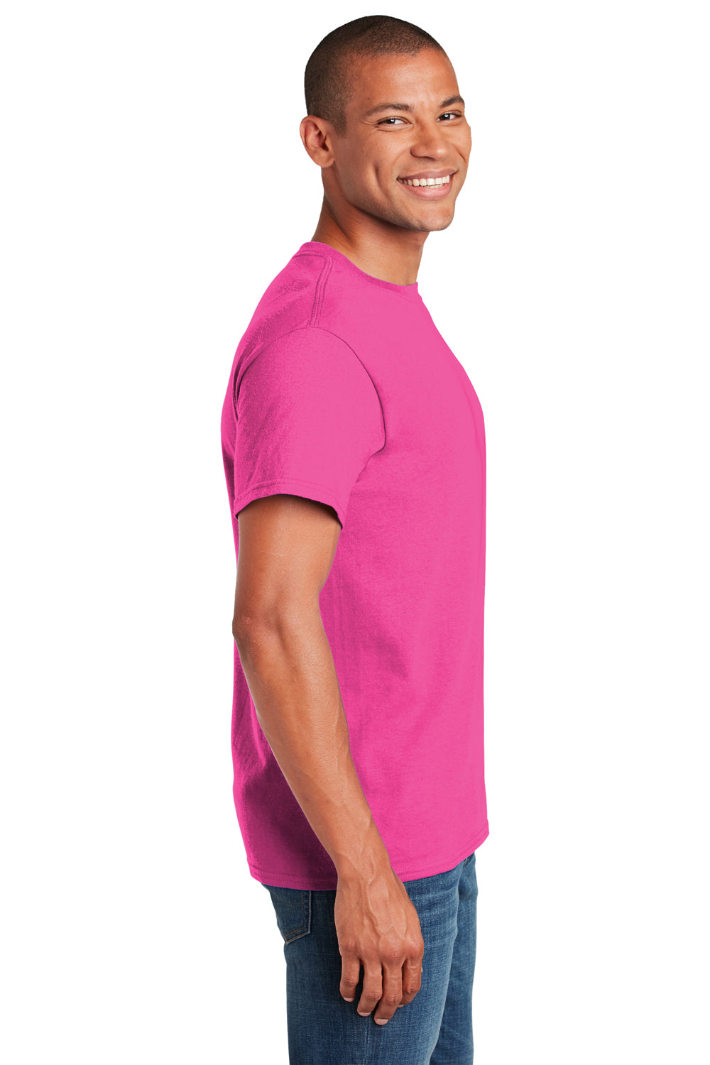 Gildan Mens Softstyle Short Sleeve Crewneck T-Shirt Heliconia Pink Side