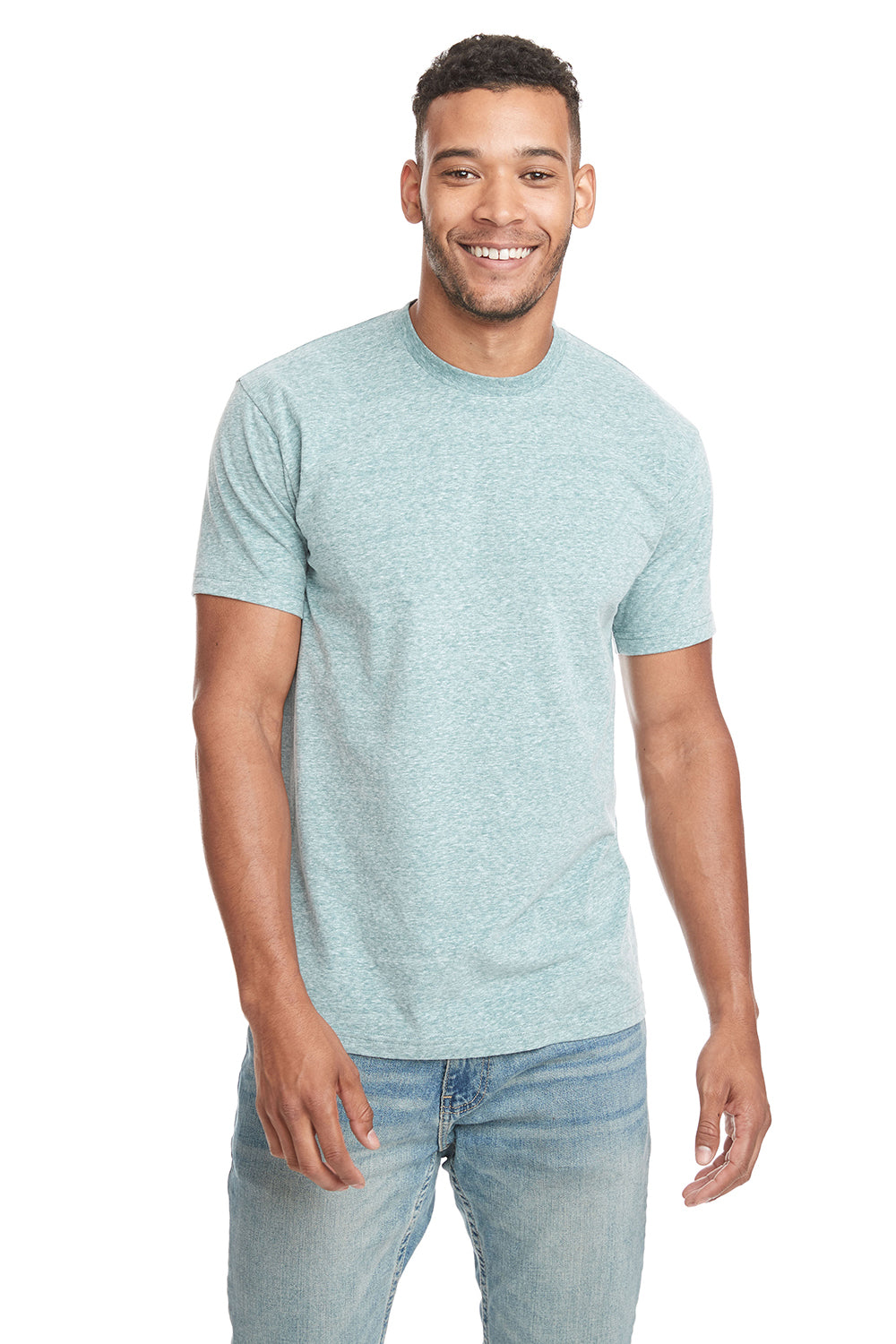 Next Level 6407 Mens Sueded Short Sleeve Crewneck T-Shirt Heather Green Front