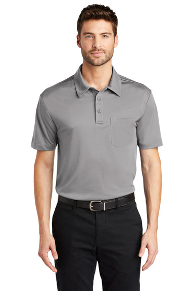 Port Authority K540P Mens Silk Touch Performance Moisture Wicking Short Sleeve Polo Shirt w/ Pocket Gusty Grey Front
