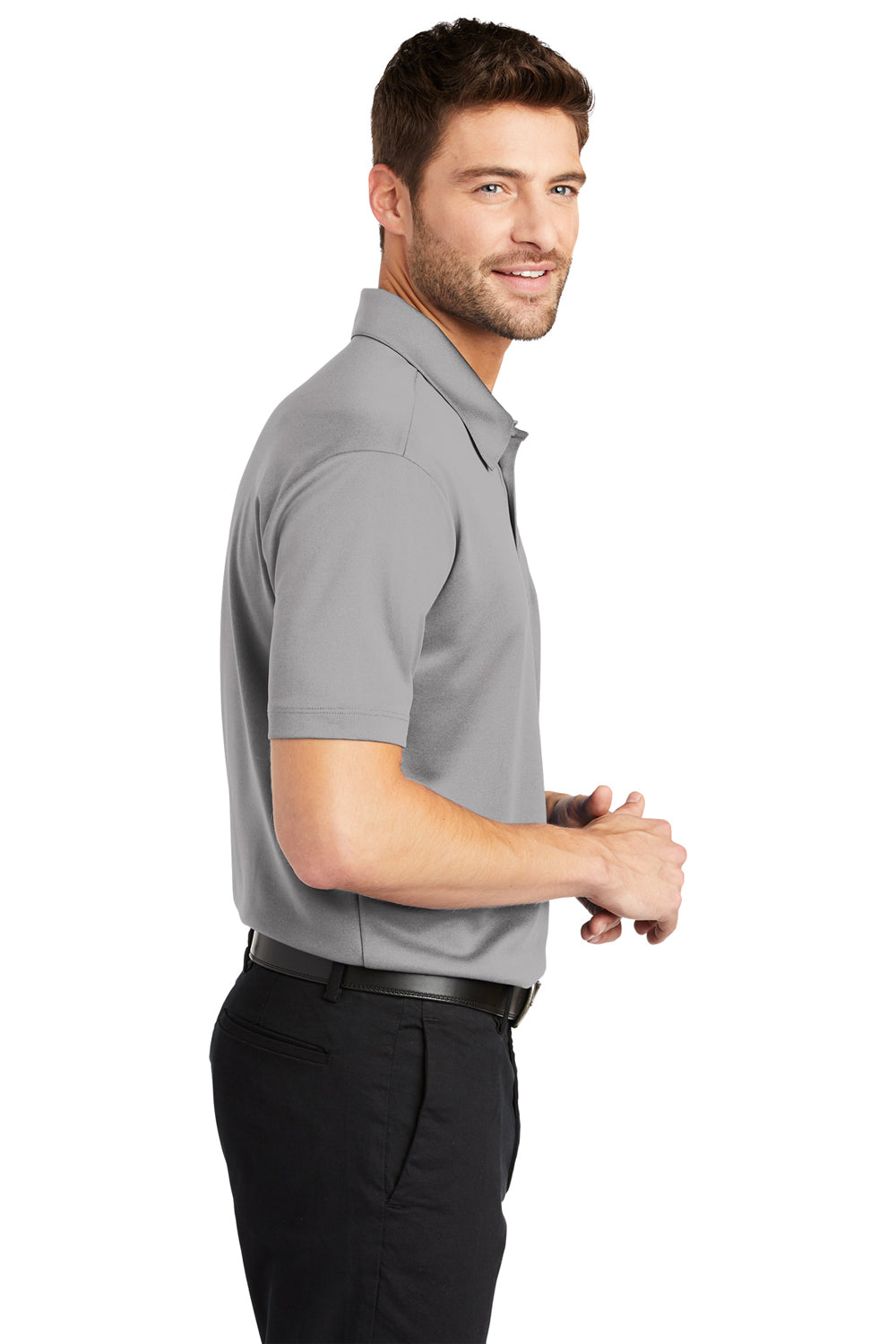 Port Authority K540P Mens Silk Touch Performance Moisture Wicking Short Sleeve Polo Shirt w/ Pocket Gusty Grey Side