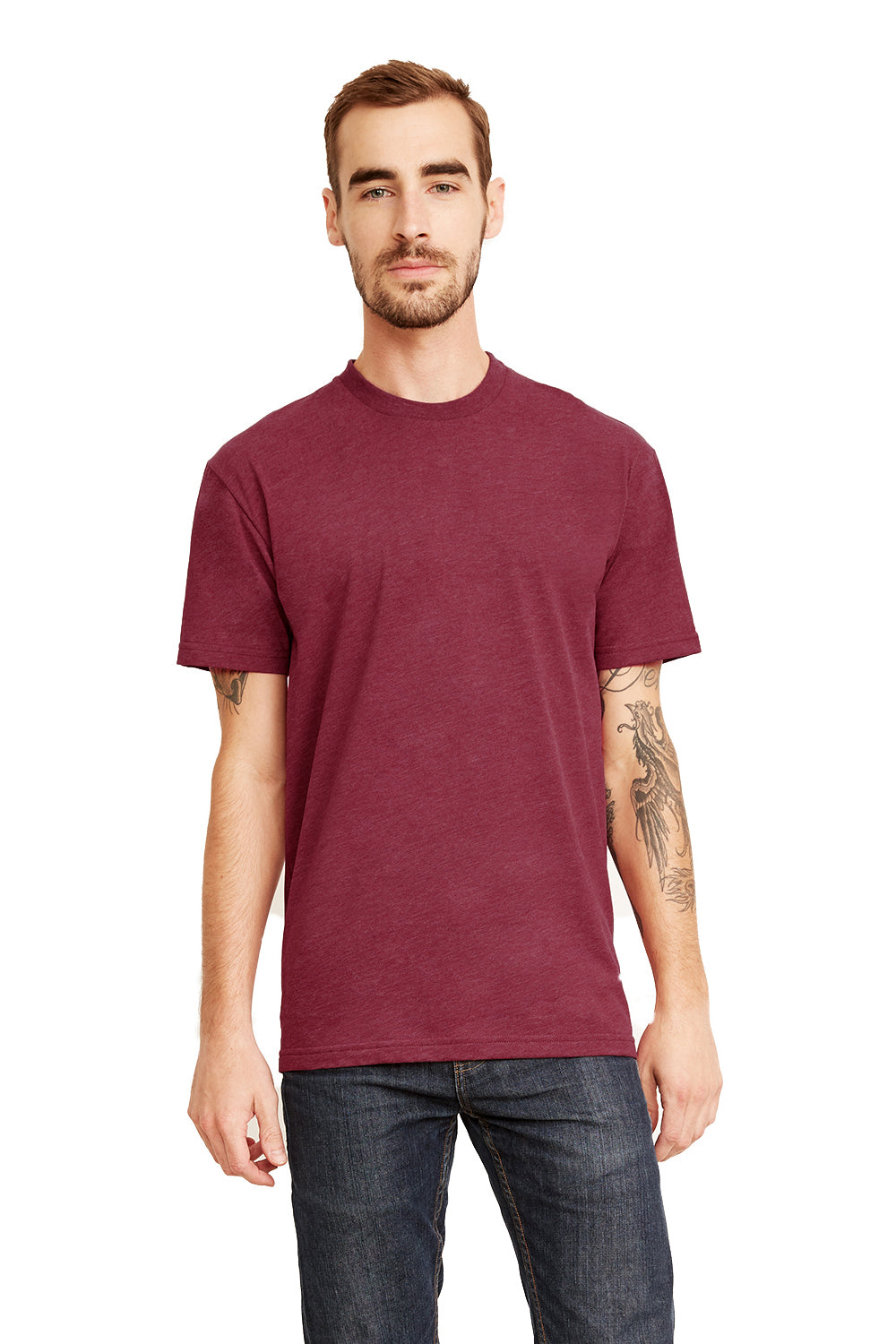 Next Level 6410 Mens Sueded Jersey Short Sleeve Crewneck T-Shirt Heather Maroon Front
