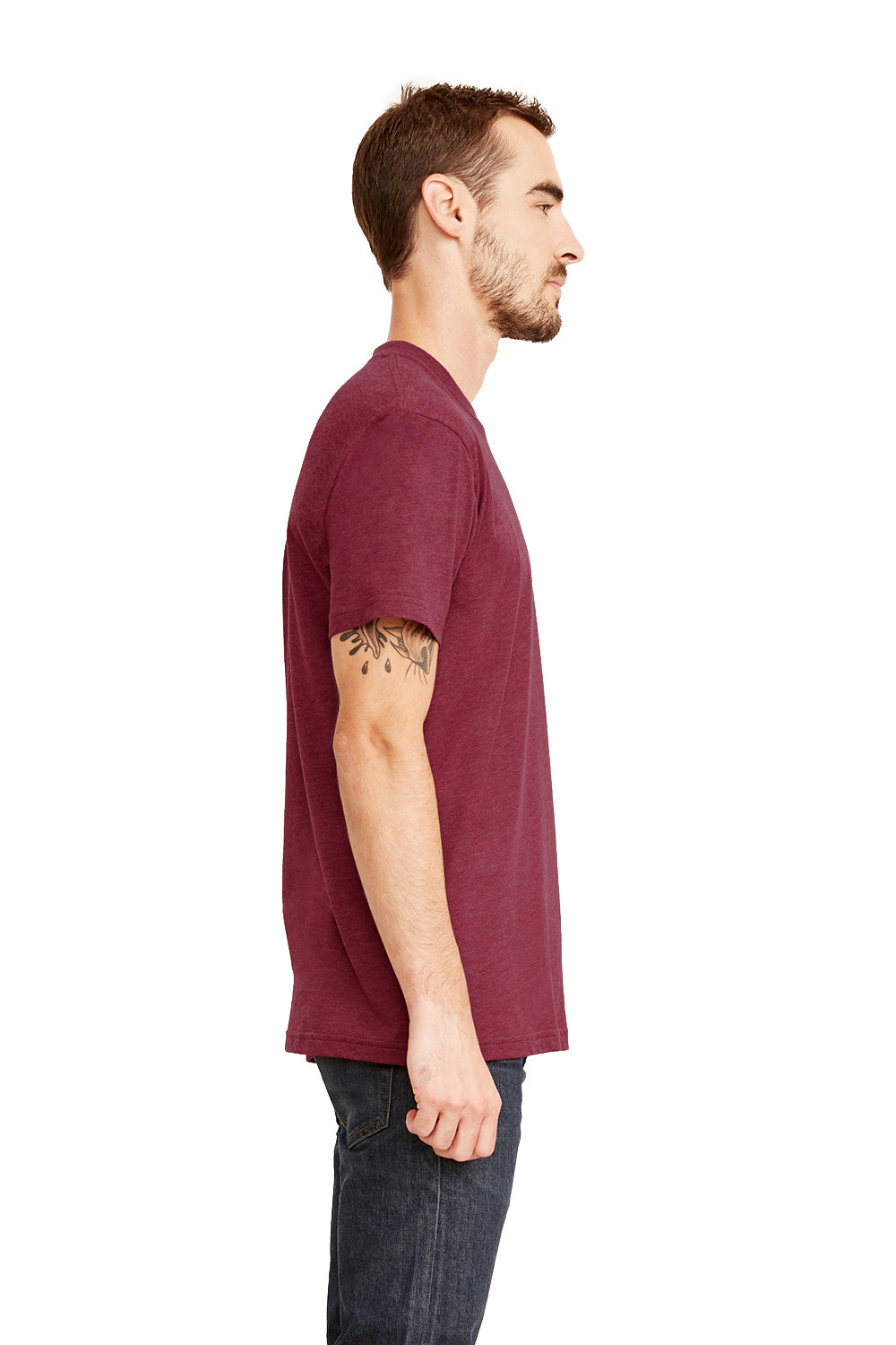 Next Level 6410 Mens Sueded Jersey Short Sleeve Crewneck T-Shirt Heather Maroon Side
