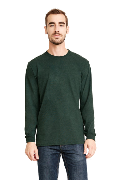 Next Level 6411 Mens Sueded Jersey Long Sleeve Crewneck T-Shirt Heather Forest Green Front