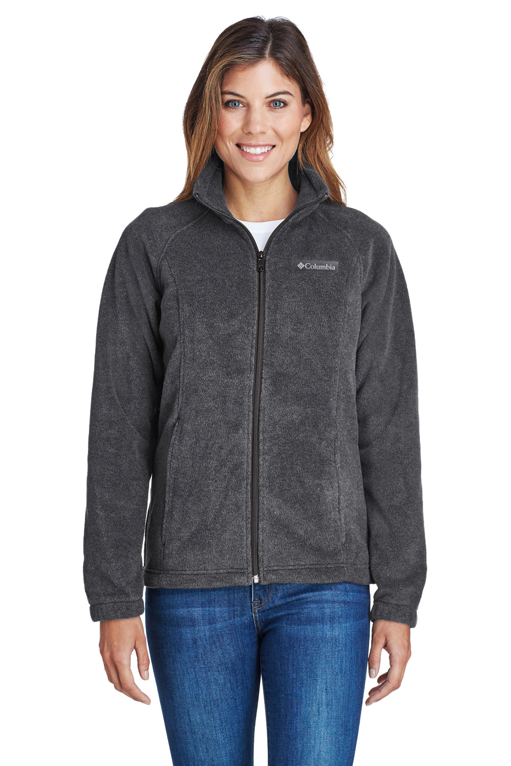 Columbia 6439 Womens Benton Springs Full Zip Fleece Jacket Charcoal Grey Front