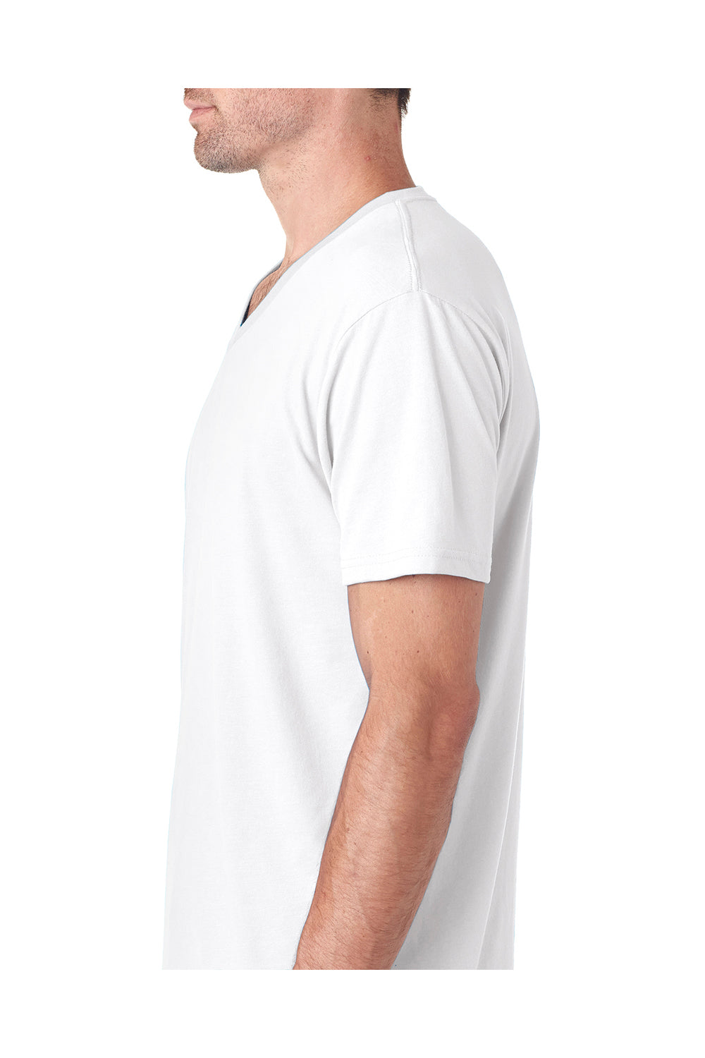 Next Level 6440 Mens Sueded Jersey Short Sleeve V-Neck T-Shirt White Side