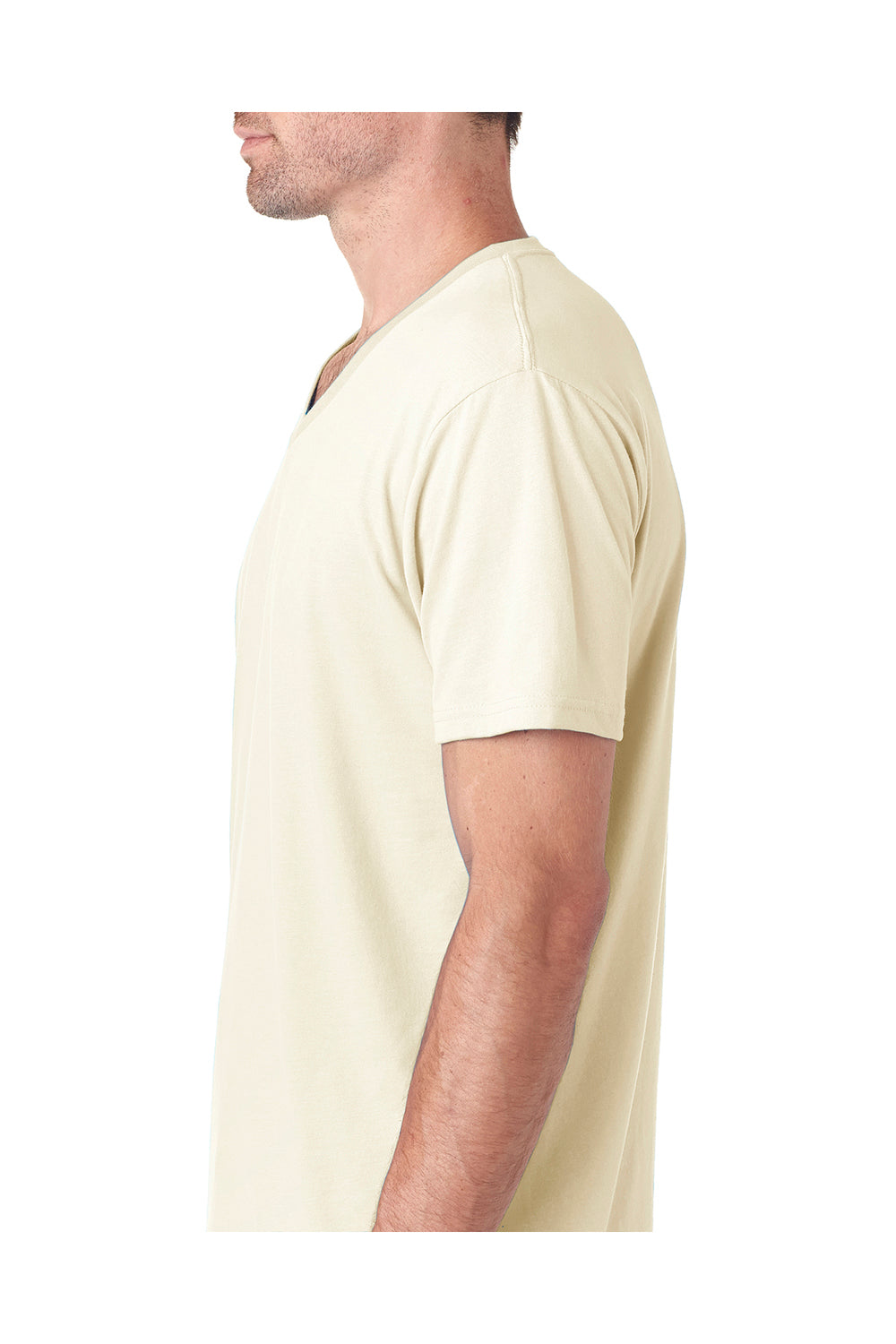 Next Level 6440 Mens Sueded Jersey Short Sleeve V-Neck T-Shirt Natural Side