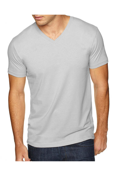 Next Level 6440 Mens Sueded Jersey Short Sleeve V-Neck T-Shirt Light Grey Front