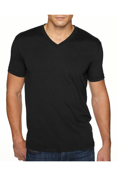 Next Level 6440 Mens Sueded Jersey Short Sleeve V-Neck T-Shirt Black Front