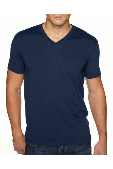 Next Level 6440 Mens Sueded Jersey Short Sleeve V-Neck T-Shirt Navy Blue Front