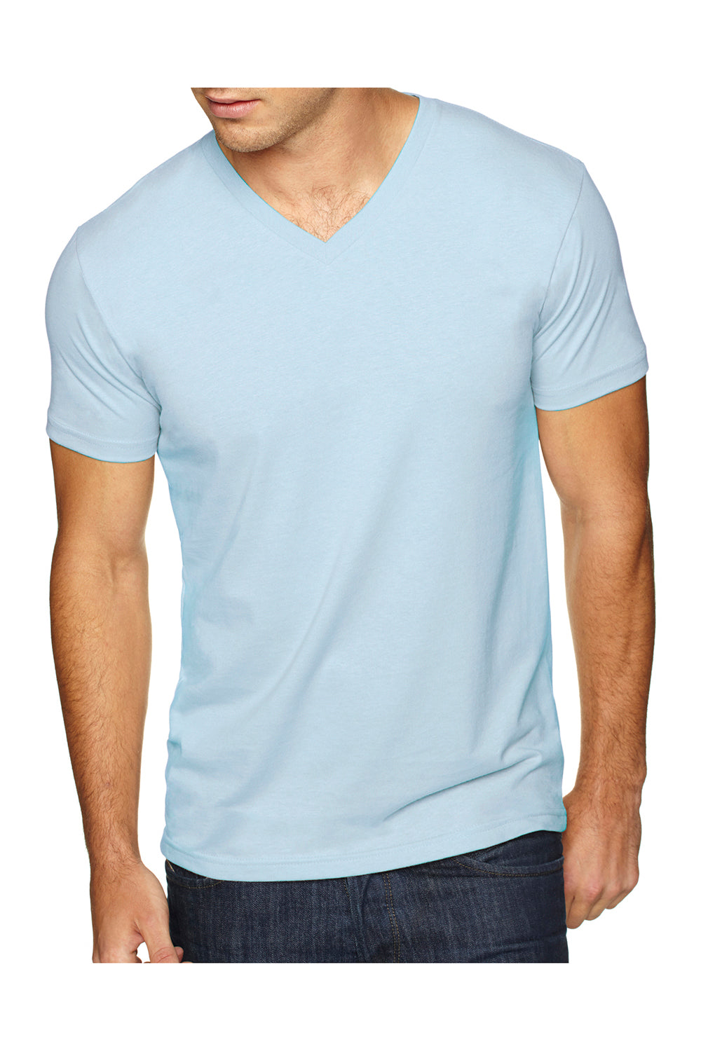 Next Level 6440 Mens Sueded Jersey Short Sleeve V-Neck T-Shirt Light Blue Front