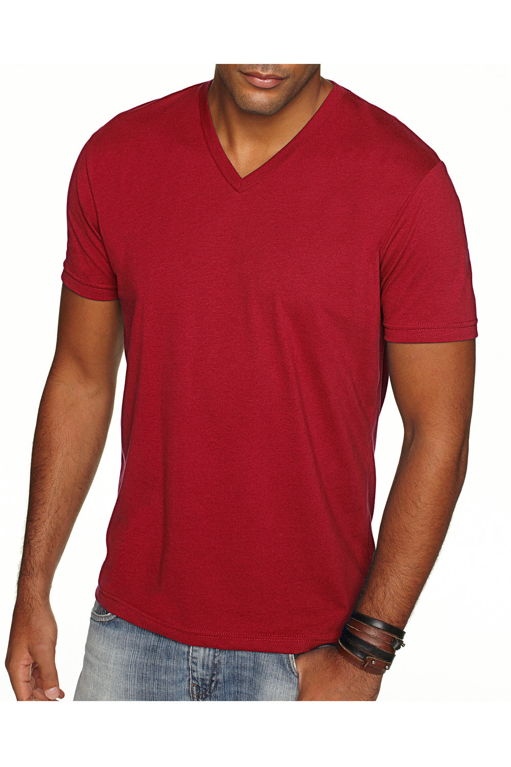 Next Level 6440 Mens Sueded Jersey Short Sleeve V-Neck T-Shirt Cardinal Red Front