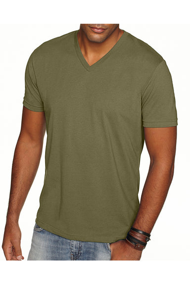 Next Level 6440 Mens Sueded Jersey Short Sleeve V-Neck T-Shirt Military Green Front