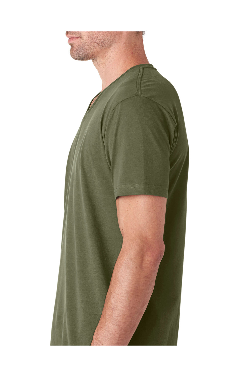 Next Level 6440 Mens Sueded Jersey Short Sleeve V-Neck T-Shirt Military Green Side