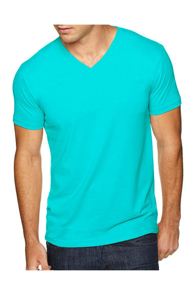 Next Level 6440 Mens Sueded Jersey Short Sleeve V-Neck T-Shirt Tahiti Blue Front