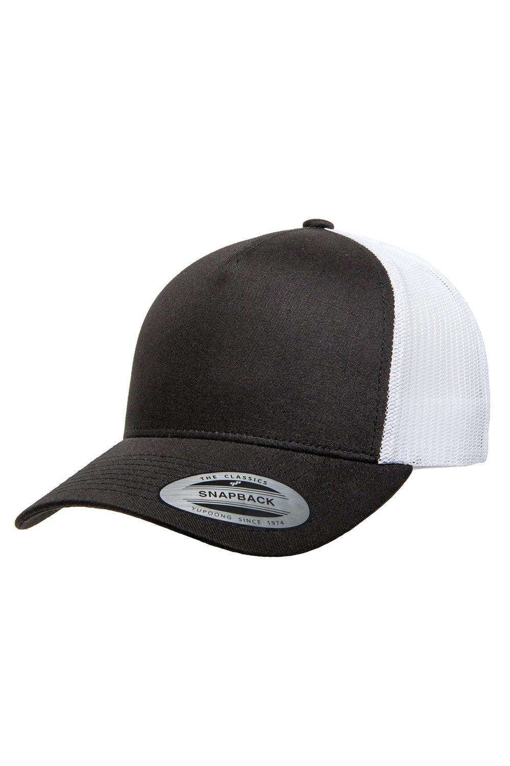 Yupoong 6506 Mens Adjustable Trucker Hat Black/White Front