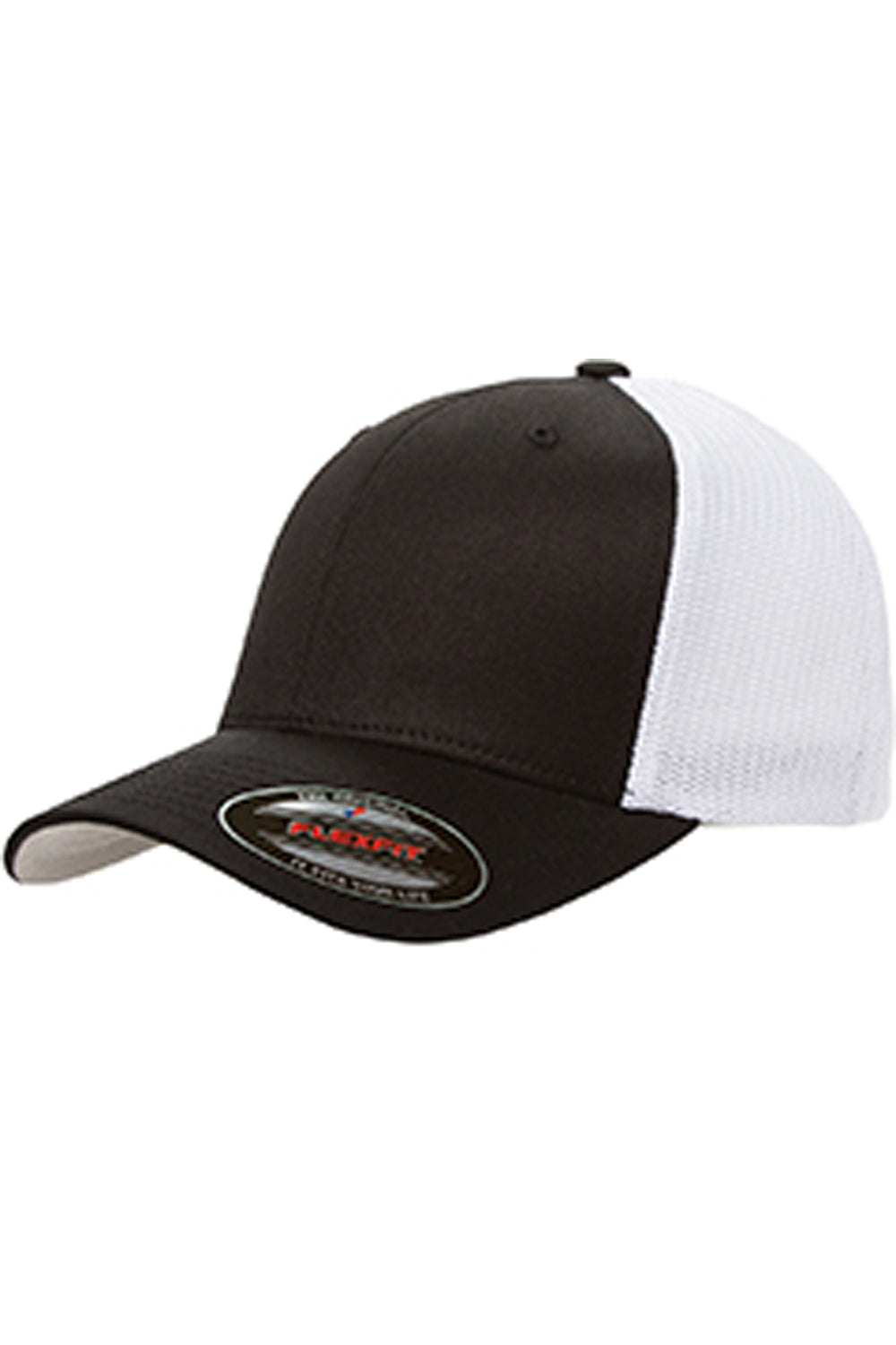 Flexfit 6511 Mens Stretch Fit Trucker Hat Black/White Front