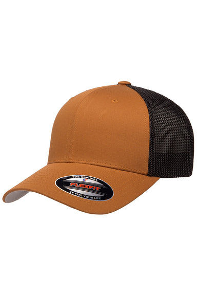 Flexfit 6511 Mens Stretch Fit Trucker Hat Caramel Brown/Black Front