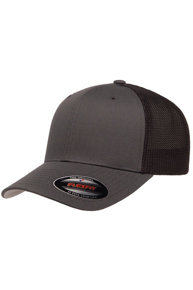 Flexfit 6511 Mens Stretch Fit Trucker Hat Charcoal Grey/Black Front