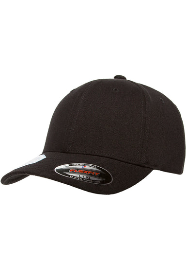 Flexfit 6580 Mens Moisture Wicking Stretch Fit Hat Black Front