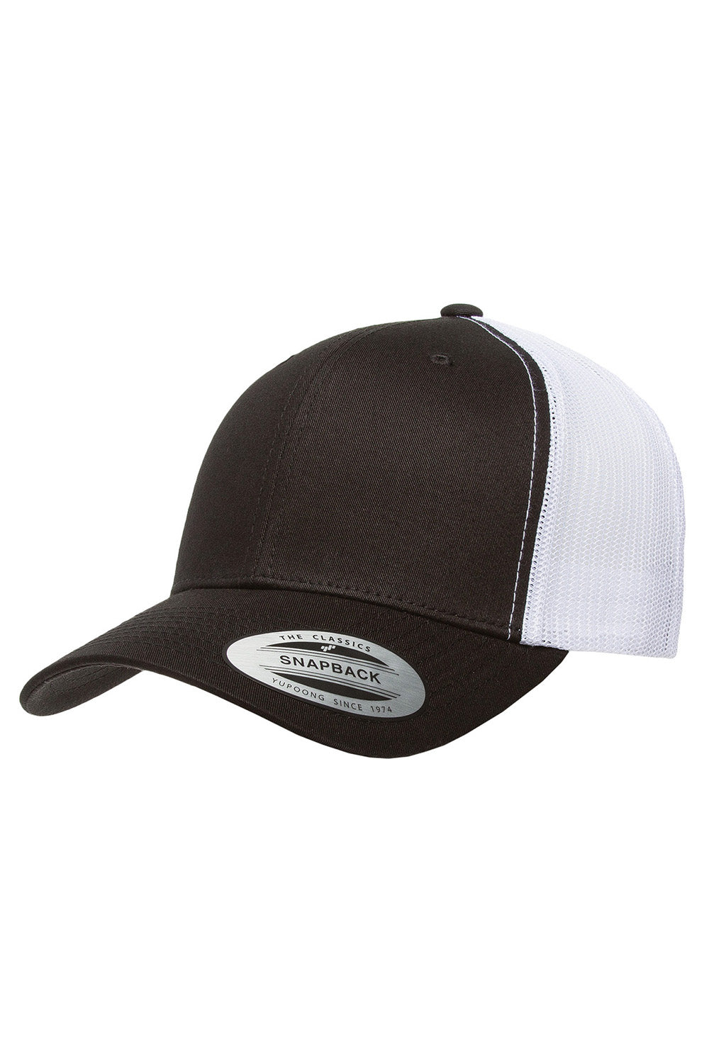 Yupoong 6606 Mens Adjustable Trucker Hat Black/White Front