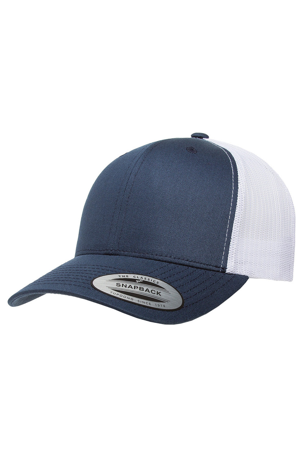 Yupoong 6606 Mens Adjustable Trucker Hat Navy Blue/White Front