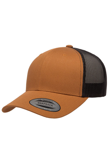 Yupoong 6606 Mens Adjustable Trucker Hat Caramel Brown/Black Front