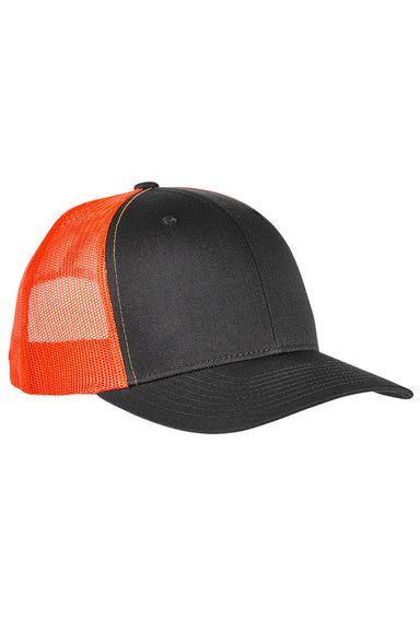 Yupoong 6606 Mens Adjustable Trucker Hat Charcoal Grey/Neon Orange Front