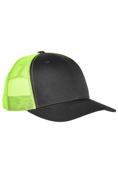 Yupoong 6606 Mens Adjustable Trucker Hat Charcoal Grey/Neon Green Front