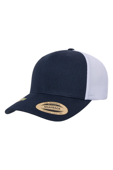 Yupoong 6606RT Mens Classics Recycled Mesh Trucker Hat Navy Blue/White Front